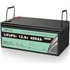 Generic Leisure batteria，Batteria LiFePO4 da 12,8 V 400 Ah, batteria per il tempo libero al litio ferro fosfato, durata di 5000 cicli, BMS integrato, Adatto per impianti fotovoltaici,campeggio, ecc.