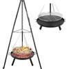 TLSUNNY Ø60 cm Braciere Esterno con Griglia Sospesa, Griglia Girevole Barbecue, Treppiede Braciere Sospeso con Griglia, 200 cm Catena Regolabile in Altezza e 152 cm Treppiede