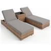Arreditaly Set 2 Lettini Prendisole In Polyrattan Con Tavolino Contenitore E Cuscini Schienale Regolabile 5 Posizioni Sdraio Da Giardino Terrazzo Piscina 184 x 60 x 21 Cm Marrone Chiaro E Grigio