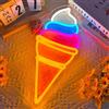 Weeddy Insegna al neon a forma di gelato, alimentata tramite USB e dimmerabile, con stampa UV, luce al neon a LED per decorazione da parete, lampada da dessert per camera da letto, gelateria, ristorante