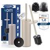 DITI Scopino WC in acciaio inox silicone antiruggine - scopino beige - scopino WC con supporto, 2 testine, paraspruzzi - scopino igienico antibatterico con manico lungo