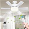 Vulaop Ventilatore da soffitto con luce e telecomando - Ventilatore da soffitto silenzioso E27 da 46 cm con 3 livelli, lampada LED dimmerabile, 3 livelli di vento, timer 2/4 ore, per la stanza (bianca)