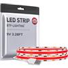 BTF-LIGHTING USB FCOB COB Rossa Striscia LED 1M 320LEDs Alta Densità 5V Flessibile Nastro LED Ultra Luminosa CRI90+ per Retroilluminazione TV Soggiorno, Cucina, Cabinet, PC Gaming (Senza Dimmer)