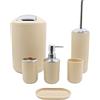 BM Set di Accessori da Bagno in Plastica, Set Accessori Bagno Completo 6 Pezzi, Dispenser, Portaspazzolino, Bicchiere, Portasaponetta, Portascopino, Pattumiera (Beige)