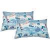 SpazioTessile Completo Letto Set Lenzuola o Federe 100% Cotone Fantasia Mare Blu o Beige (Blu, Coppia Federe 50x80)
