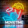 Lxmoneon Movie Time Insegna al neon,Insegne luminose cinema bevande popcorn | Luce al neon notturna per film USB per teatro Cinema Home Sala cinematografica Festa della grotta dell'uomo 32 x 32 cm
