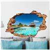 Ambiance Sticker Adesivo Effetto 3D| Stickers Bungalows su Isola Esotica - Decorazione murale camere e soggiorni - 60 x 90 cm
