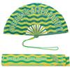 Fisura - Ventaglio XXL con Messaggio "After Party?". Ventaglio Grande da Festival in Legno Moderno e colorato. Ventaglio a Mano Verde con Laccetto. Dimensioni: 64 x 33 cm.