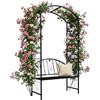 Relaxdays Arco per Rose in Metallo, Altezza 210 x 134 x 48 cm, Arco per cancello con Panca, Robusto Arco per Piante rampicanti, Nero