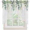 Rocking Giraffee Mantovana in voile semitrasparente con foglie di eucalipto, verde salvia, per finestre, foglie estive, motivo floreale ad acquerello, tenda per cucina, soggiorno, camera da letto, 2 pannelli, 71 x 91