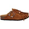 BIONATURA SABOT SCAMOSCIATO CON FRANGE E PERLINE COLORATE BRANDY