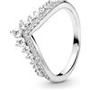 PANDORA Anello Wishbone con tiara da principessa in argento Sterling con zirconia cubica trasparente, 54