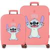 Disney Joumma Disney Stitch Playfull - Valigia per bambini, valigia cabina rigida in ABS, chiusura TSA, 4 ruote, bagaglio a mano, Corallo, Talla única