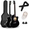 3rd Avenue Pacchetto con chitarra acustica cutaway 3rd Avenue di dimensioni standard 4/4 livello beginner, custodia da trasporto, tracolla, plettri e corde di riserva - Nero