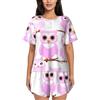 GaxfjRu Pigiama estivo da donna con gufo carino - Set da notte casual e carino per tutte le occasioni, vestiti post-partum. Abbigliamento da casa da donna, Nero , L
