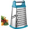 VBOK IGFE - Grattugia a 4 lati in acciaio inox, per grattugia grossolana e fine, per frutta, verdura, carote, formaggio, lavabile in lavastoviglie, colore azzurro