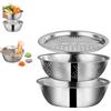 HADAVAKA Multifunctional Stainless Steel Basin, with Grater 3 In 1 Vegetable Cutter, Rice Rinser Washing Bowl Strainer Bowl Drain Basket Leaky Basin Round Household Washing Fruit Basket