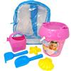 ODS - Sunday - Barbie Zainetto con Set Mare: Secchiello Ø 18 cm, Setaccio, 2 Formine, Innaffiatoio, Paletta e Rastrello 25 cm, Gioco da Spiaggia per Bambini