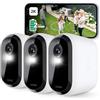 Arlo Essential 2K Telecamera WiFi Esterno Senza Fili, Telecamera WiFi Interno, Sirena Allarme Casa, Sensore Di Movimento, Visione Notturna A Colori, Prova Inclusa Arlo Secure, 3 Telecamere, Bianche