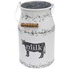 Fovasen Grande lattiera in metallo zincato con manico in legno, vaso rustico bianco da fattoria, supporto per fiori decorativo primitivo per la casa, decorazione da tavolo per matrimoni, centrotavola,