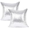 YOUR SMILE Confezione da 2, New Luxury Series Silver Decorative Glitzy Sequin & Comfy Satin Solid Throw Pillow Cover 43,2 x 43,2 cm (142)