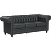 EasyComfort Divano 3 Posti Stile Chesterfield Trapuntato con Molle Insacchettate, Finta Pelle, 213x86x79 cm, Nero