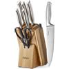 Yabano Set Coltelli da Cucina con Ceppo, 7 Pezzi in Acciaio Inox Tedesco con Affilatore Integrato, Coltelli Professionali con Forbici e Ceppo, Coltelli da Chef per Cucina Domestica