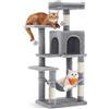 Feandrea Albero per Gatti Alto 112 cm, Tiragraffi per Gatti, con 4 Pali Graffiatoi, 2 Posatoi, 1 Grotta, 1 Amaca, 2 Pompon, in Peluche a Più Livelli, Grigio Chiaro PCT261W01V1