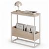 Shally Dogan Tavolino Laterale Divano con 2 Ripiani Tavolo Multiuso Bianco e Beige 60x22x62cm