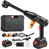 Aumotop Idropulitrice a Batteria 50bar 725psi Idropulitrice Portatile 6 in 1 Ugello con 2 Batteria 1500mAh, 80L/Min Idropulitrice per Auto Moto Pulire Giardino Terrazza Prato Irrigazione, 5m Tubo