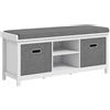 HOMCOM Panca Scarpiera con Ripiano Regolabile 105x35x47 cm Bianca Grigia | A 3 Livelli, 2 Cassetti Rimovibili, Cuscino, Mobile per Scarpe in Truciolato