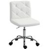 HOMCOM Sedia da Ufficio ad Altezza Regolabile con Rivestimento a Bottoni e Ruote Girevoli, Sedia per Scrivania in Pelle PU, Schiuma e Acciaio, 44x50x78-88 cm, Bianco