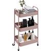 HOMCOM Carrello da Cucina a 3 Livelli 4 Rotelle 45x30.6x79cm Rosa