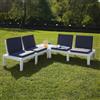 Dmora Set Salotto da Esterno Vigevano, Composizione da Giardino con 4 sedute con Schienale ed 1 modulo Multifunzione, Salottino con Cuscini, 100% Made in Italy, Bianco