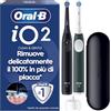 Oral-B iO2 Spazzolino Elettrico | Confezione da 2 |Nero e Verde | 2 Testine di Ricambio | Fino a 4 settimane di carica | Custodia da viaggio
