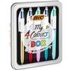 BIC 4Colori Box, Confezione Metallica di 5 Penne Multicolore a Sfera, Fusti Assortiti, Cancelleria Scuola e Università, Idea Regalo