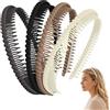 ZMaglorian 4 Cerchietto Capelli Donna Zig Zag | Cerchietto in Plastica Flessibile con Denti Non Scivola, Fascia per Capelli Donna per Trucco Yoga Cura Viso (Beige Marrone Nero Grigio)