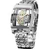 FORSINING Orologio da uomo di lusso a scheletro cavo retrò splendido ingranaggio intaglio design rettangolare Tonneau quadrante grande cinturino in pelle e cinturino in acciaio inossidabile orologio