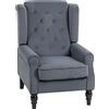 HOMCOM Poltrona a Orecchie con Spessa Imbottitura e Rivestimento Removibile, 74x86x102 cm, Grigio | Aosom Italy