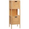 kleankin Mobile Colonna da Bagno con 2 Cassetti e 1 Ripiano in bambù, 30x30x90 cm, Legno Naturale | Aosom Italy