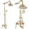 Saeuwtowy Rubinetto per doccia a cascata in stile retrò, 3 uscite, 8, soffione superiore + doccetta + vasca da bagno in ottone anticato, con supporto estraibile (100-135 cm)
