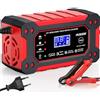 Husgw 12V6A Caricabatterie per Auto, Caricabatterie Intelligente con Funzione di Riparazione Automatica e Display LCD, per Auto, Moto, Camion, AGM, Gel, SLA (2Ah-100Ah) (Rosso 6)