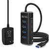 Rosonway Hub USB alimentato, Rosonway 4 porte USB 3.1/3.2 Gen 2 Hub 10 Gbps con cavo dati da 1 m, adattatore di alimentazione 5 V/2 A e interruttori individuali, splitter hub porta USB in alluminio per PC e