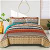 WONGS BEDDING Copriletto 220 x 240 cm, copriletto bohémien, 3 pezzi, per letto matrimoniale, in microfibra, con 2 federe da 50 x 75 cm, per camera da letto, divano, colore: marrone