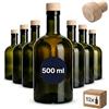 gouveo Set 12 bottiglie in vetro 500 ml classiche antiche con tappo in sughero (HGK) - bottiglia vuota 0,5 l in vetro per riempimento - bottiglia in vetro per liquore, gin, olio, aceto (KFA500HGK)