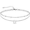 U7 Bracciale Cavigliera Donna con Ciondolo Iniziale K Personalizzato in Acciaio Inossidabile, Cavigliera Doppio Strato con Lettera A colore Argento, Gioielli per Estiva e Vacanze