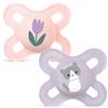 MAM Original Start Succhietto 0-2 Mesi (Set da 2), Ciuccio MAM 0-2 mesi con tettarella ortodontica in silicone, Rosa/Lilla