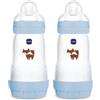 MAM Biberon Easy Start 260 ml (Set da 2), Kit da 2 biberon anticolica per allattamento misto, Azzurro, 2+ mesi