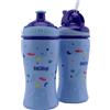 Nuby - confezione doppia: borraccia flip-it cup - 360 ml - azzurro - 12m+ / borraccia free flow con beccuccio pop-up - 360 ml - azzurro - 18m+