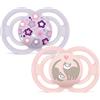 MAM Perfect Confezione Doppia Succhietto 6+ Mesi (Set da 2), Ciuccio MAM 6-16 mesi in silicone per un sano sviluppo orale, Rosa/Lilla